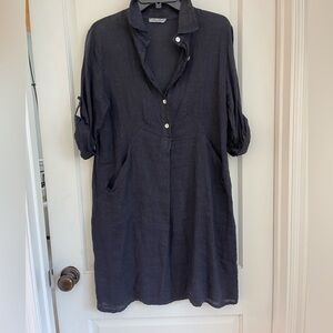 Elena Baldi Navy made in Italy 100% linen size S dress.
